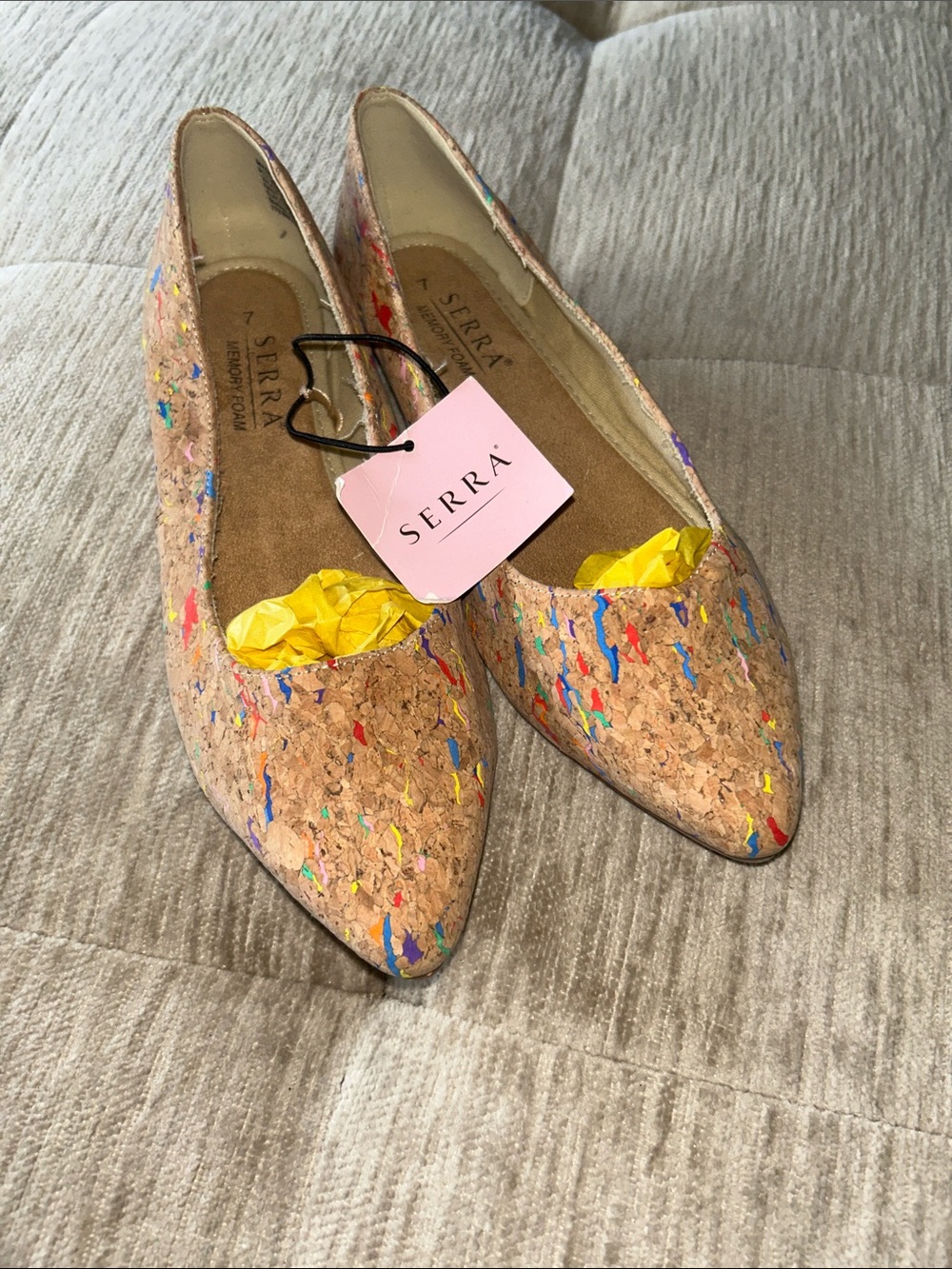 NWT Serra Multicolor Speckled Cork Pointed-Toe Flats Size 7